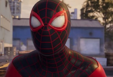 A close-up of Miles Morales as Spider-Man in Marvel's Spider-Man 2