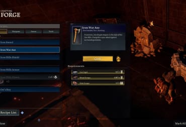 Image of the crafting screen at an anvil in Return to Moria
