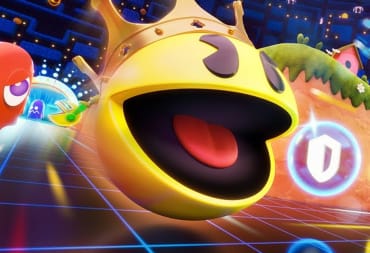 Pac-Man looking suitably angry as he seeks to devour all in his path while a ghost looks on in the new Pac-Man battle royale game Pac-Man Mega Tunnel Battle: Chomp Champs