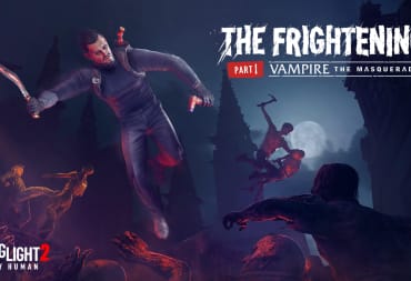 Artwork for the Dying Light 2 Vampire: The Masquerade crossover, showing someone wielding a blade and fighting off zombies