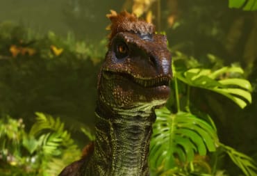 A dinosaur looking incredulous among the undergrowth in Ark: Survival Ascended