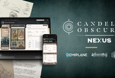 The banner for Candela Obscura Nexus. A smartphone and laptop is visible with character sheets on them.