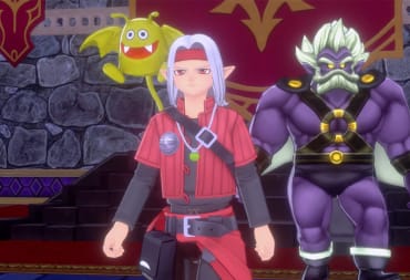 Psaro, the main character of Dragon Quest Monsters: The Dark Prince, looking serious and being flanked by two monsters