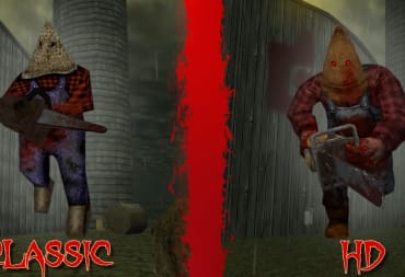 A screenshot of Dusk HD, showing the Leatherneck enemy in both HD and Classic forms.