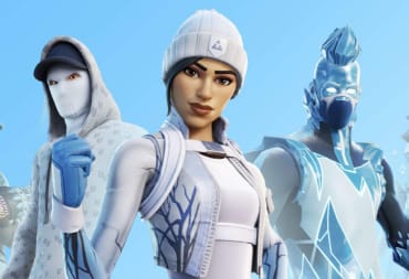 A cast of Fortnite characters with a wintry theme