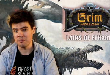 An image of Ben Byrne with key art and the logo for Lairs of Etharis