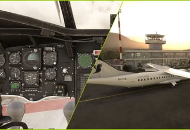 Microsoft Flight Simulator CH-47 Chinook cockput and a view of Ramsar Airport