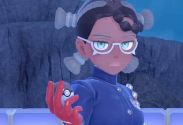 Amarys, a member of the Pokemon Scarlet and Violet DLC's Elite Four, clutching a Pokeball