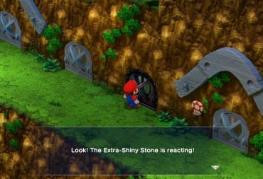 Mario using the Extra Shiny Stone on the Culex door in Super Mario RPG