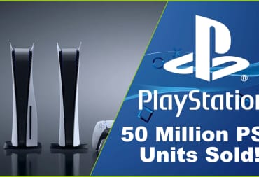 PS5 Units and PlayStation Logo with 50 Million Units Sold lettering
