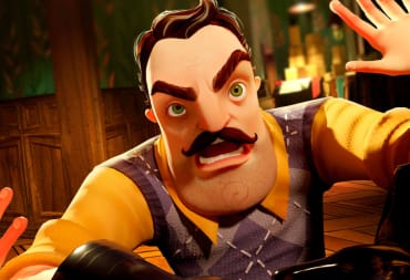 Mr. Peterson lunging for the player in the tinyBuild game Hello Neighbor 2, representing the investment Atari has made in tinyBuild