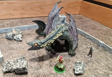 The Adult Deep Dragon for Dungeons & Dragons from Wizkids in a mock battle