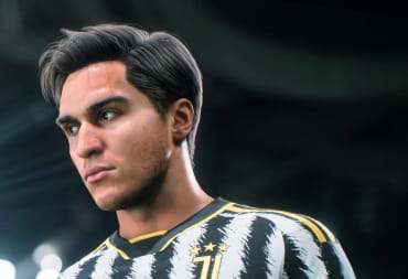 A Juventus player looking off camera in EA Sports FC 24, which is once again at the top of the UK boxed sales charts