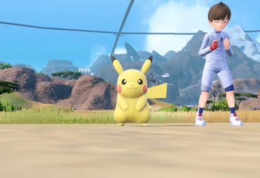 Pikachu smiling as a player concentrates while controlling it in the Pokemon Scarlet and Violet DLC The Indigo Disk