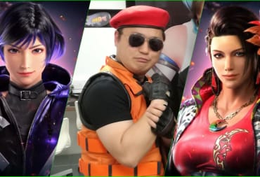 Yohei Shimbori cosplaying as Bayman from Dead or Alive 6 alongside Tekken 8's new characters Reina and Azucena