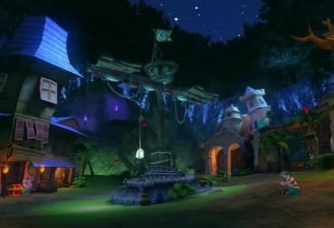 Multiple characters can be seen in a haunted courtyard