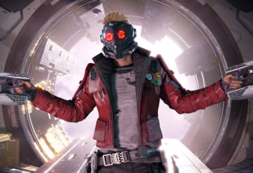 Star-Lord holding his pistols aloft in Marvel's Guardians of the Galaxy, which is today's free Epic Games Store title