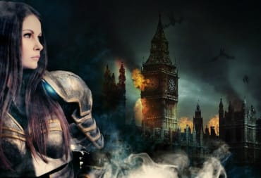A character can be seen with London in the background behind her