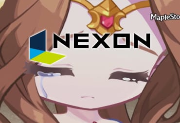 Artwork from MapleStory showing a crying character with Nexon Logo