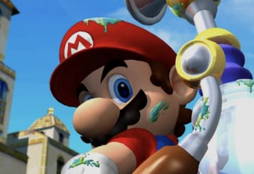 Mario can be seen looking at the camera