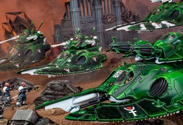 A screenshot of miniatures, including several floating tanks, from Warhammer 40,000.