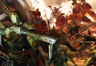 Official artwork of Kroot on a battlefield from Warhammer 40,000 as seen from the Warhammer Las Vegas Open