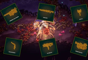 Deep Rock Galactic: Survivor Weapon Unlocks Guide - Cover Image Weapon Icons Arranged Over a Death Screen