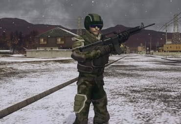 A soldier standing in a snowy town in Earth Defense Force 6