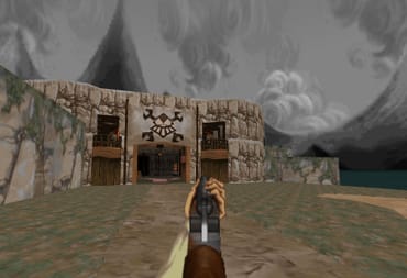 The player can be seen shooting a gun.