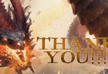 Promotional artwork from A Song of Ice & Fire: Tactics, showing a giant dragon followed by a "Thank You" message.