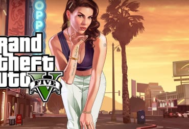 A female character blowing a kiss in artwork for Grand Theft Auto V