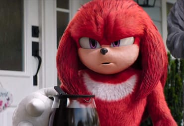 Knuckles in the new live-action series holding a pot of coffee