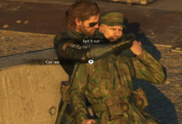 Snake choking a guard from behind in Metal Gear Solid V: Ground Zeroes