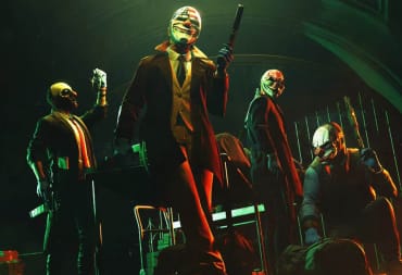Four heisters from Payday 3 wearing masks and wielding guns