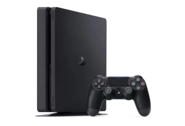 A more modern PS4 Slim against a white backdrop to represent the PlayStation app