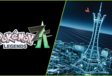 The Pokemon Legends: Z-A logo next to a shot of the wireframe version of Lumiose City from the trailer