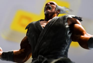 Heihachi can be seen against a PS Plus background