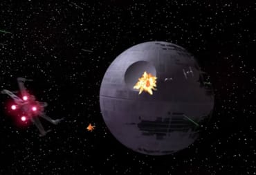 Ships battling with the Death Star in the background in Star Wars: Attack Squadrons