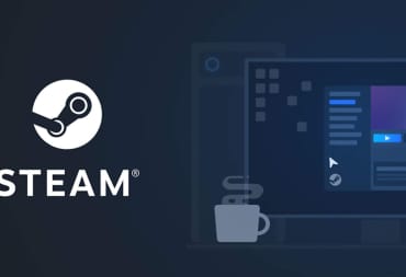 The Steam logo next to a stylized cup of coffee and PC screen