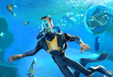 The main character floating underwater in artwork for Subnautica, representing the 2024 launch of Subnautica 2