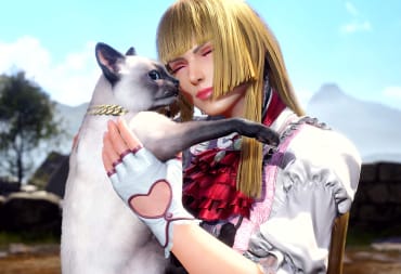 Lili cuddling a cat in Tekken 8