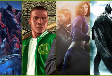 Artwork for Mass Effect, Grand Theft Auto 5, BioShock Infinite, and Batman: Arkham in a top 10 Xbox 360 games header image