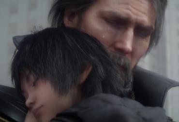 Noctis hugging his father in Final Fantasy XV