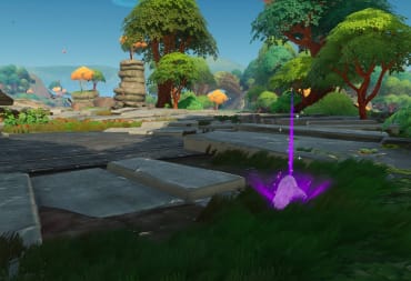 Lightyear Frontier Artifacts Guide - Artifact Inside of a Purple Crystal Sitting on the Ground Next to a Stone Ring