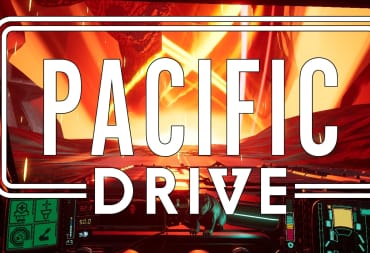 Pacific Drive key art with a screenshot showing a giant swirling red vortex of death with the words PACIFIC DRIVE in all caps blasted across the entire image