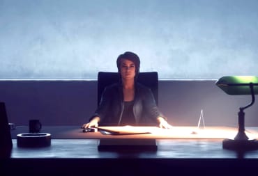 Jesse sitting behind a desk in the Remedy game Control