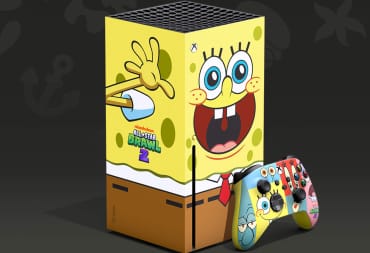 A shot of the special SpongeBob-themed Xbox Series X, which includes SpongeBob art on both the console and the controller