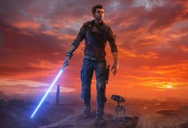 Cal holding a lightsaber with BD-1 sitting next to him in Star Wars Jedi: Survivor, a game directed by Giant Skull head Stig Asmussen