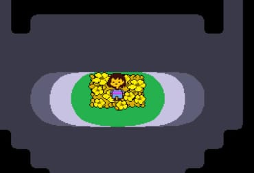 The player character in Undertale standing on a bed of yellow flowers