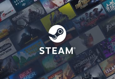 The Steam logo against a backdrop of many of the games you can buy on the store